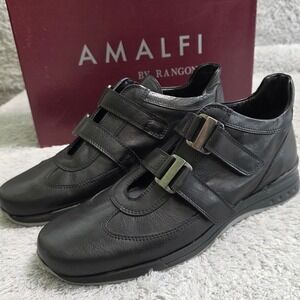 NEW Amalfi Rangoni Women's Italian Leather Black 2 Buckle Loafer Shoes Retro‎ 8M